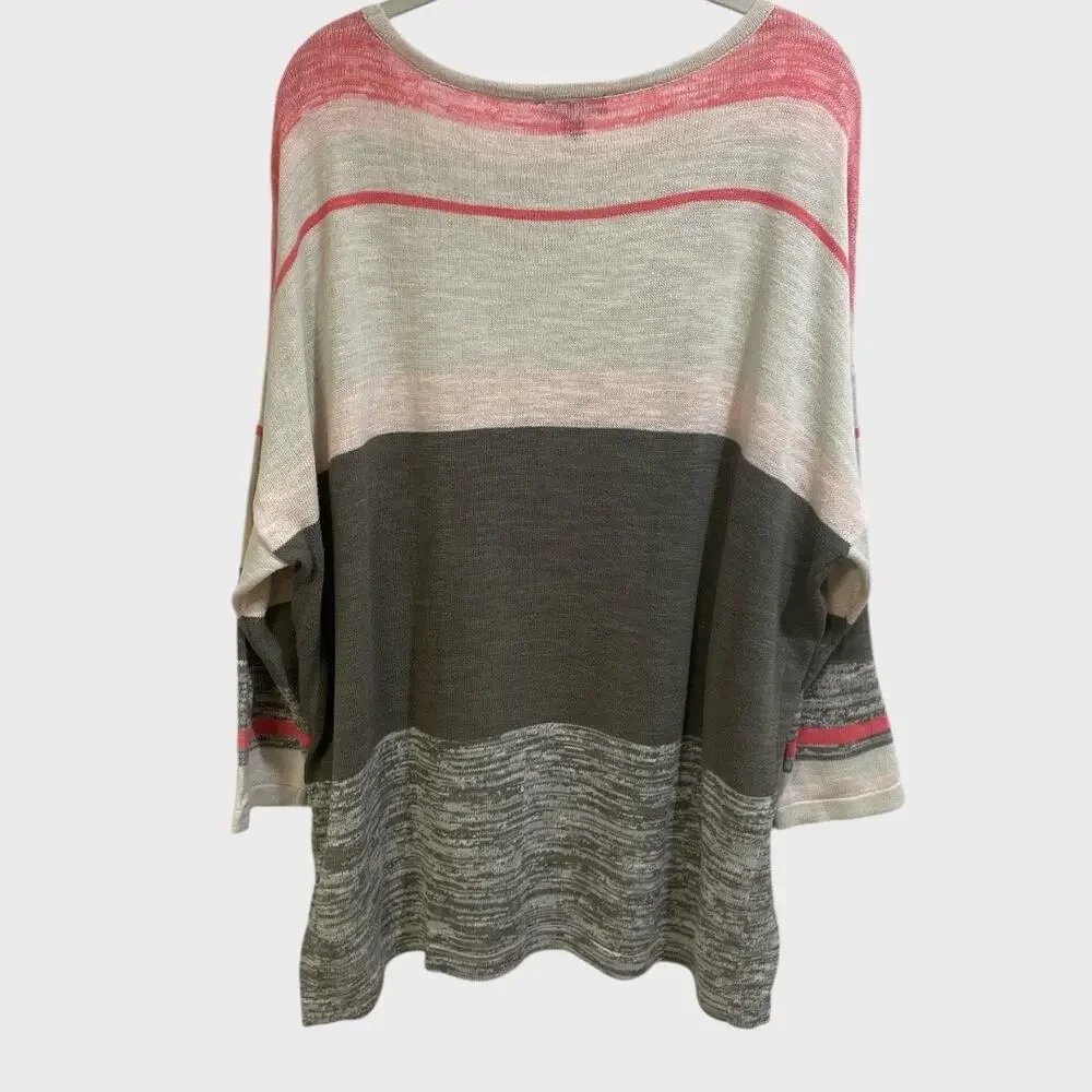 Tribal Women Pullover Sweater Beige Green Pink Striped Scoop Neck Size XL - Picture 5 of 8